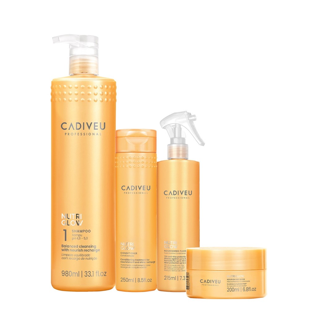 Kit Cadiveu Professional Nutri Glow Shampoo G Condicionador Máscara e Leave-in P (4 produtos)
