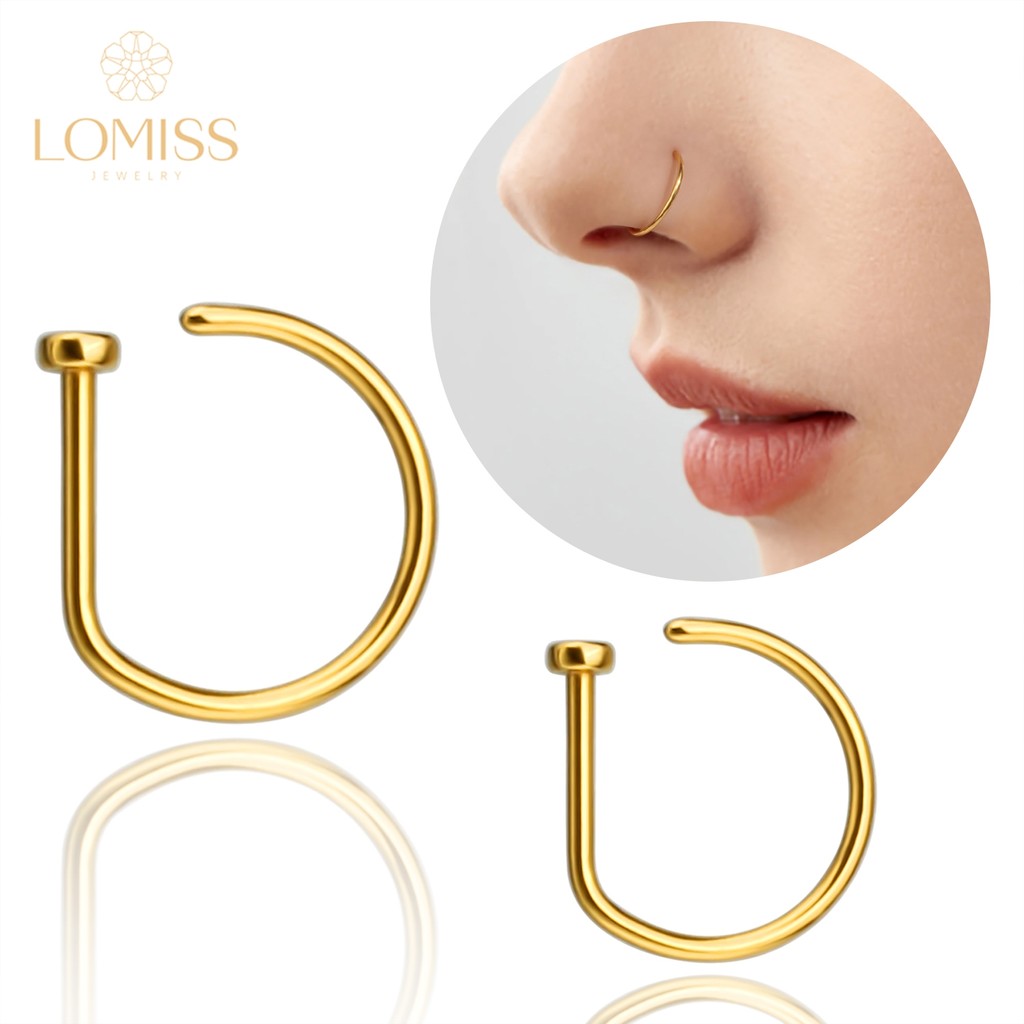 LOMISS Piercing Nariz Argola D-Ring Dourado Aço Cirúrgico Nostril, Septril, Rook, Conch em Oferta na Shopee