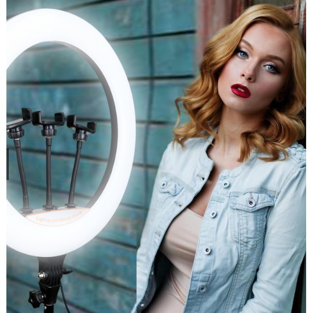 Ring Light 18 Polegadas 46 cm profissional + tripé 2,1m e 3 suportes de celular  Ring Light Iluminador