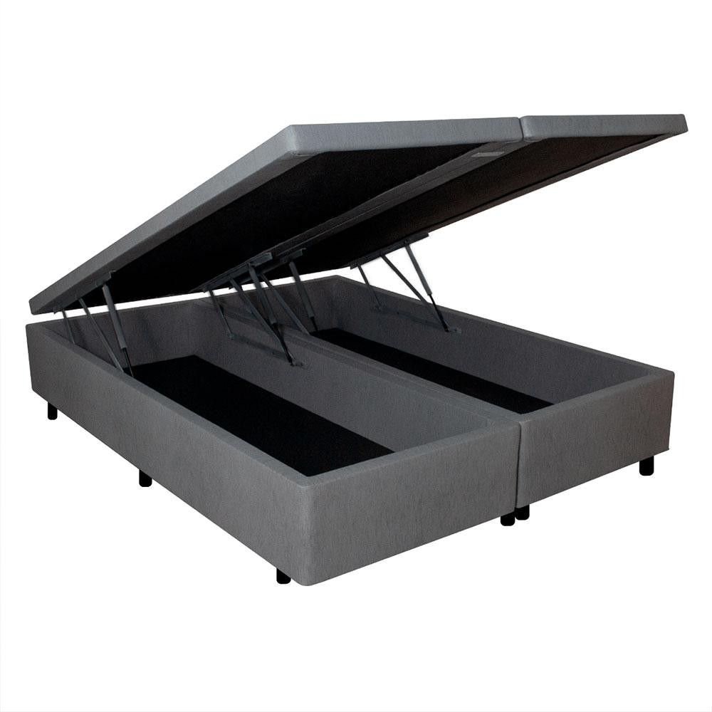 Base Box Baú Casal Bipartido 138x188x42 Courino Linho Cinza
