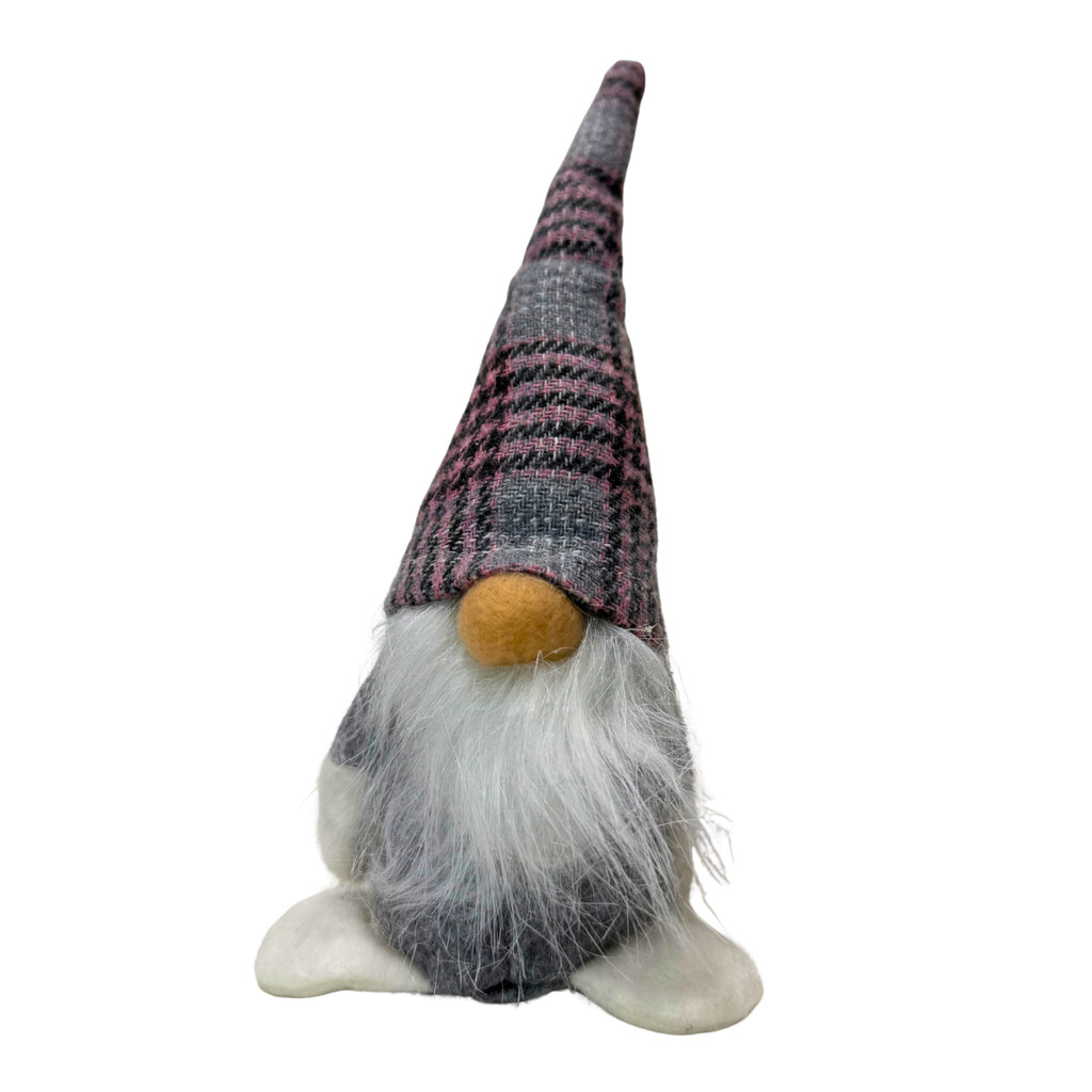 Gnomo Papai Noel Cinza Enfeite Natalino Boneco Gorro Xadrez 23cm Ornamento Decoração