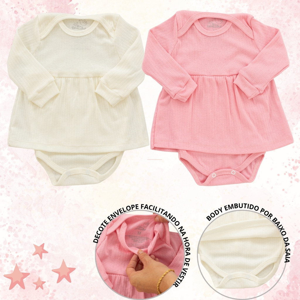Kit 2 Vestidos De Bebê Malha Canelada Manga Longa Moda Bebê Menina MP005KIT2-MS-C6