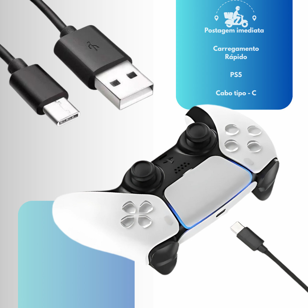 Cabo para Controle de PS5 Cabo Tipo C | Cabo para PS5 Xbox Celular