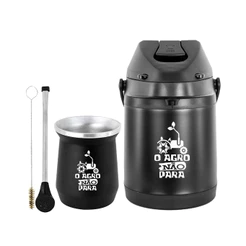 Kit Tereré Garrafa Preta Térmica 2.5l Bomba Preta Tradicional Alumínio Plástica Preta Copo Cuia Alumínio