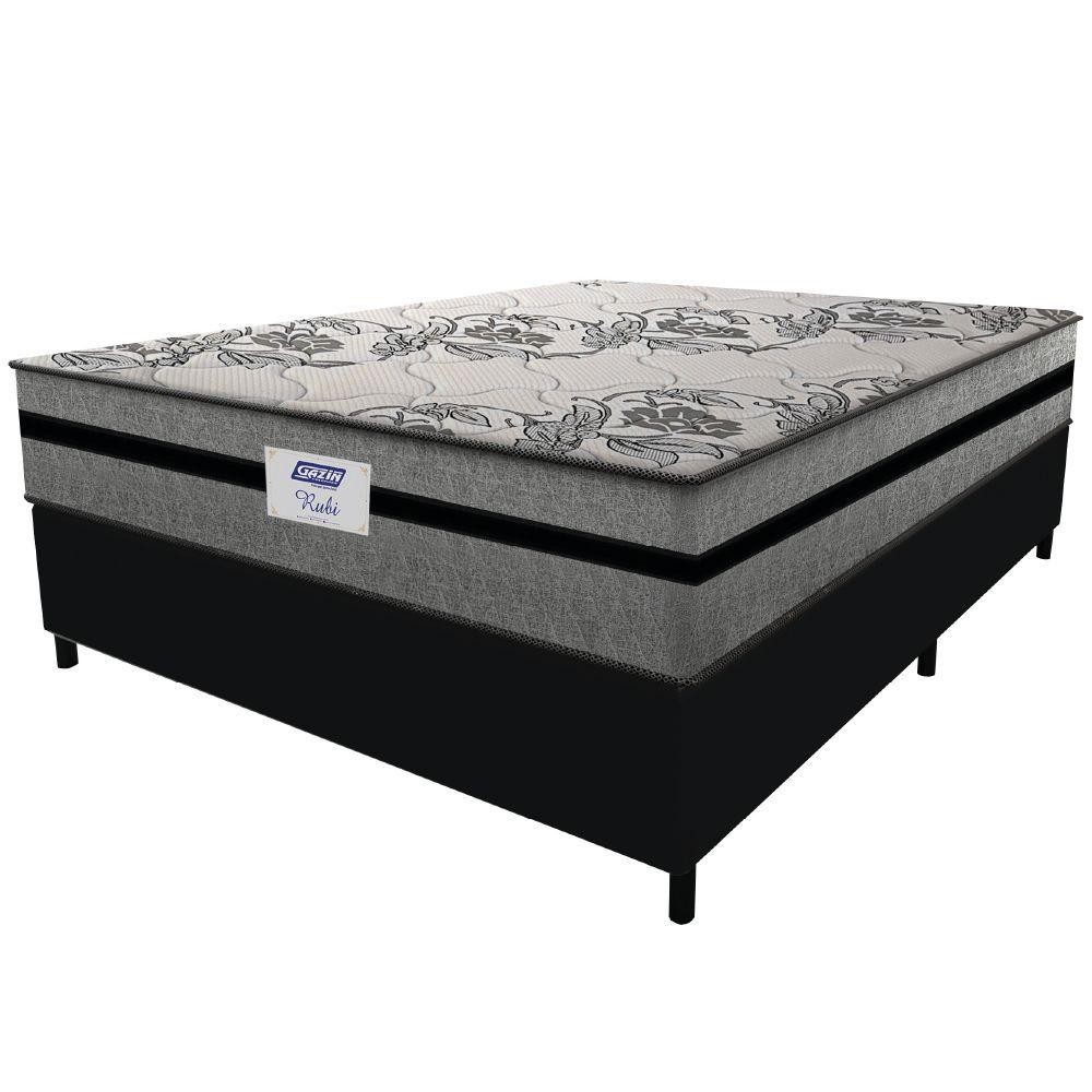 Cama Box Casal Queen Colchão Gazin Com Molas Ensacadas Rubi 158x198x70cm Suede Preto/cinza Cinza