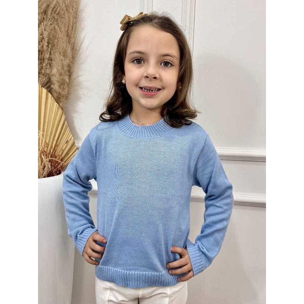 Blusa Basica Cacharrel Sueter Tricot Infantil Juvenil Lisa Manga Longa Gola Alta Redonda  2 ao 12