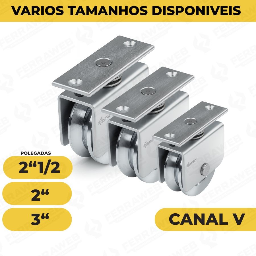 Roldana Giratoria Canal V Rebite Polegadas Portão Garagem