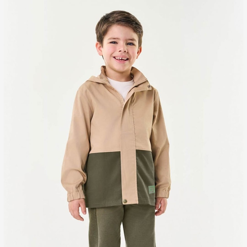 Jaqueta Infantil Masculina Com Capuz Marrom Claro - Trick Nick