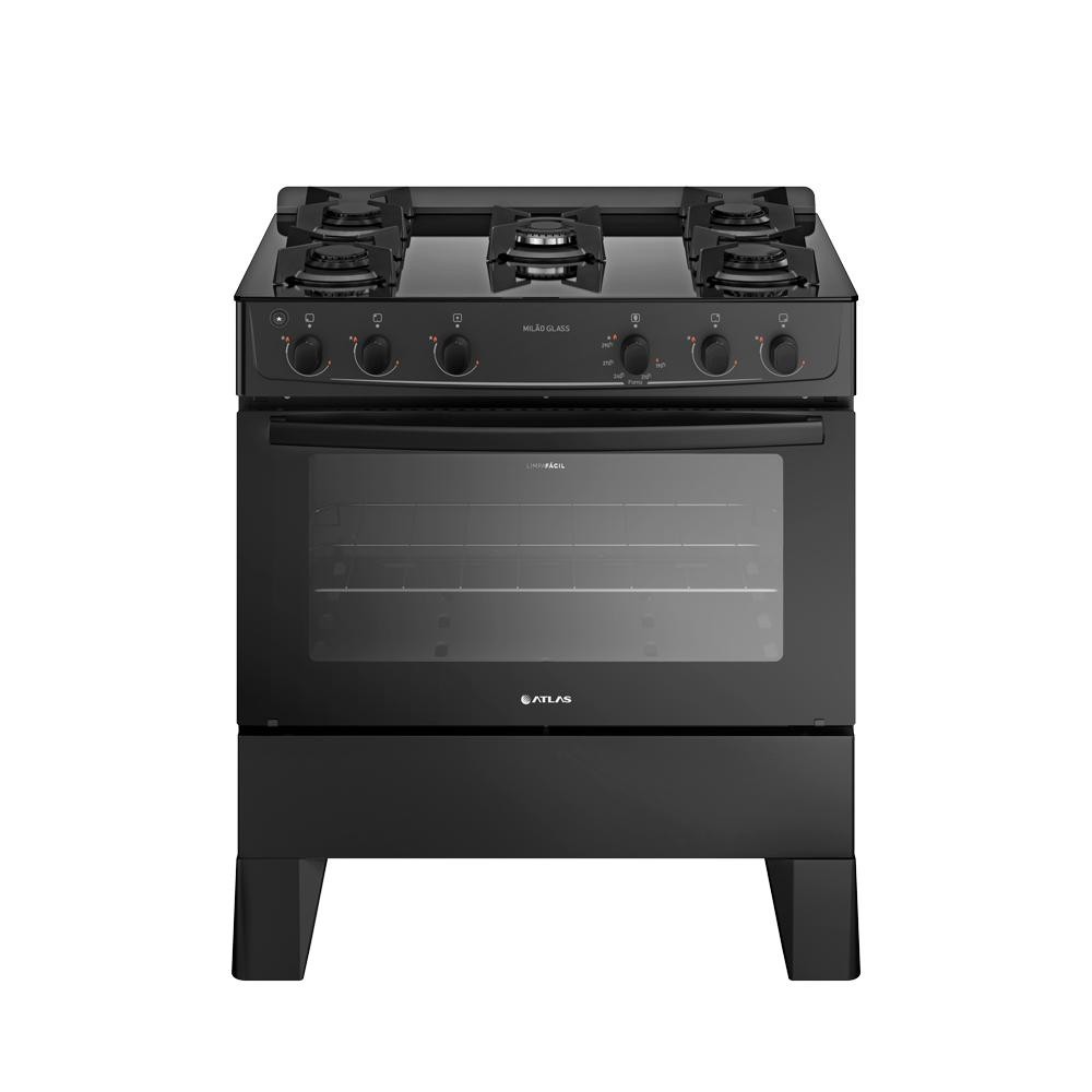 Fogão 5 Bocas Atlas Milão Glass Preto Mesa de Vidro Bivolt em Oferta na Shopee