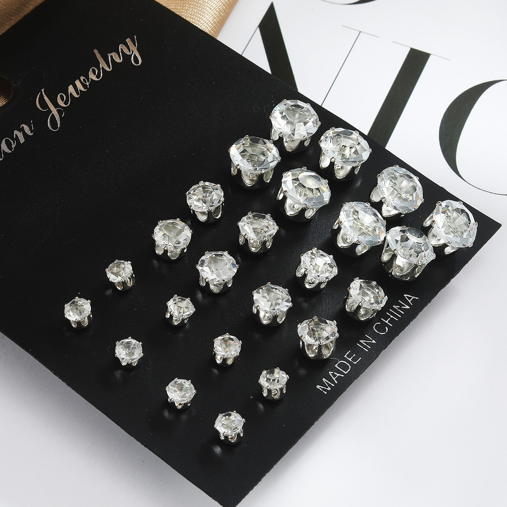 12 Unidades De Brincos De Diamante Branco De Zircônia Conjunto De Joias Minimalistas Coreanas