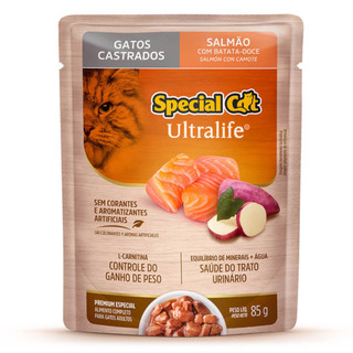 Sachê Special Cat Para Gatos Adultos Castrados 85gr sabor Salmão e Batata-doce