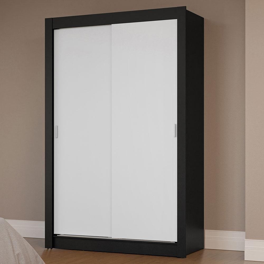 Guarda-Roupa Solteiro 2 Portas Correr Preto/Branco