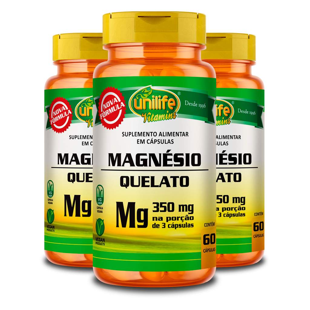 Kit 3 Magnésio Quelato Unilife 60 Cápsulas