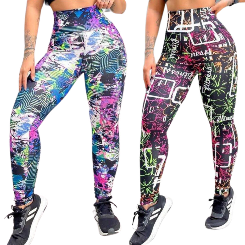 Calça Legging Feminina Estampada Cintura Alta Suplex Leg Academia Fitness Cós Alto