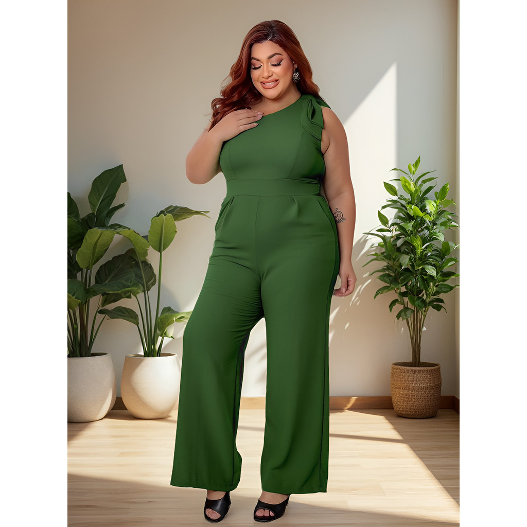 Macacão Flare Feminino Plus Size Mula Manga