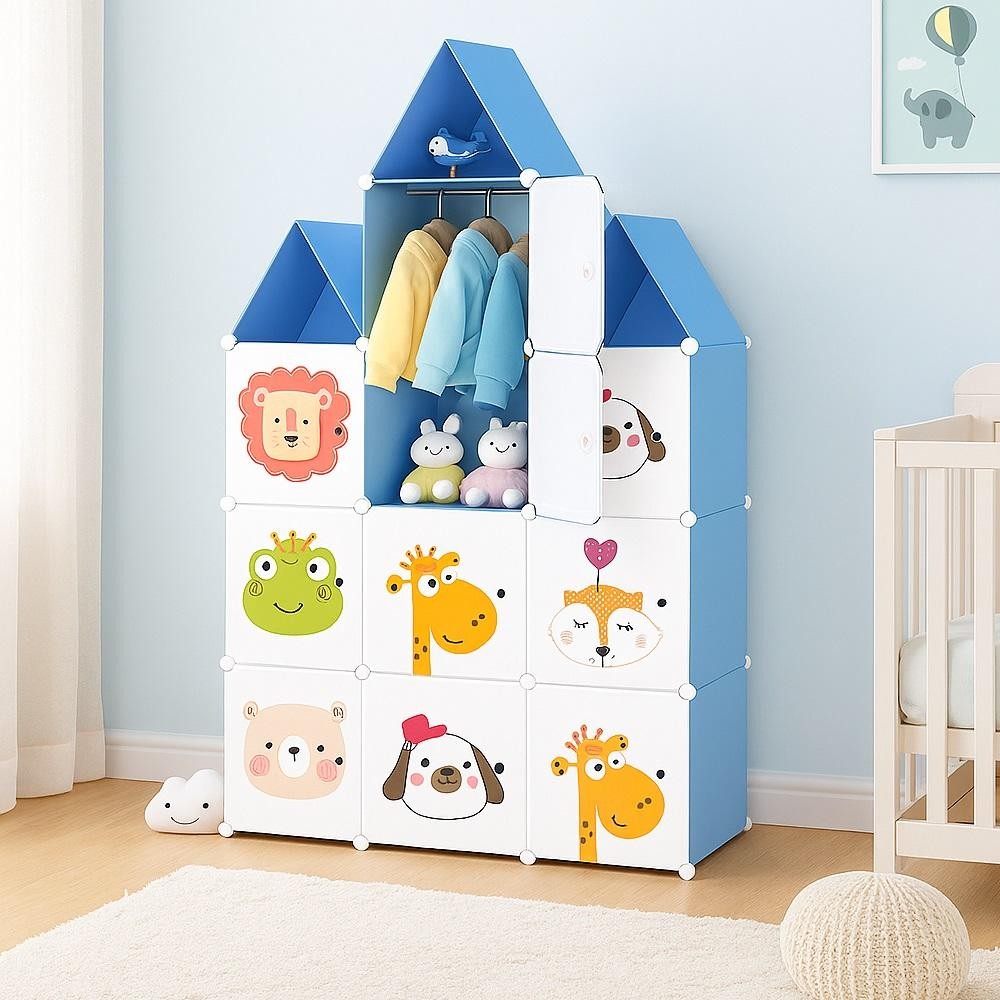 Guarda Roupa Castelo Infantil Armário Organizador Brinquedos Fraldas Roupas Sapateira 13 Nichos Azul