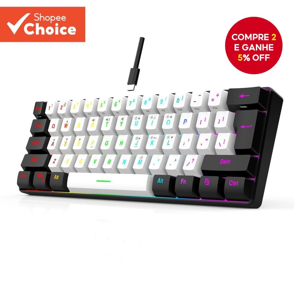 Número Teclado Jogos 61 Teclas RGB Backlight Mini Compacto USB-C Cabo De Alimentação Plugá...