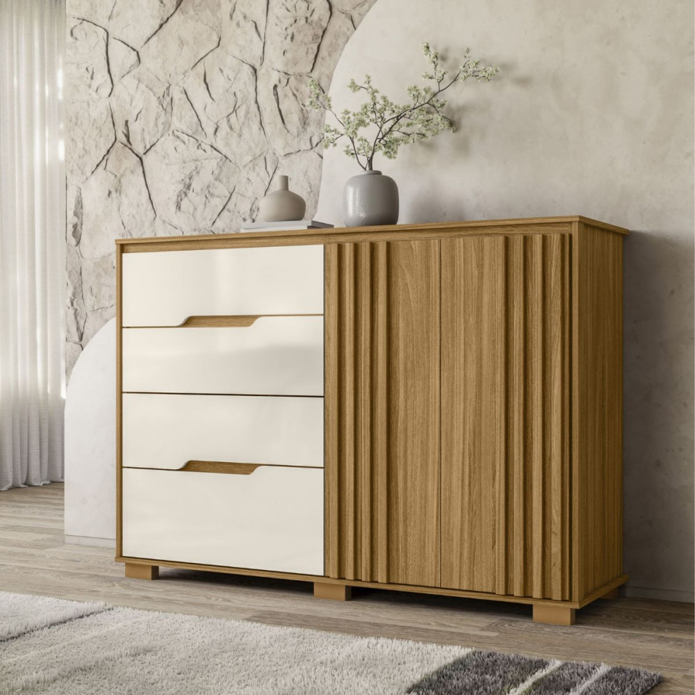 Cômoda Com 4 Gavetas e 2 Portas Ripado Texas Moval em Oferta na Shopee
