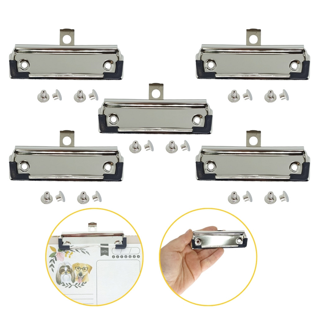 Kit Clip Presilha Encadernação Prancheta Rebite 5 Unidades