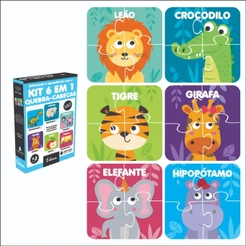 Kit 6 Quebra Cabeça Infantil de Madeira Educativo Pedagógico Lúdico (4 Peças cada) Mdf