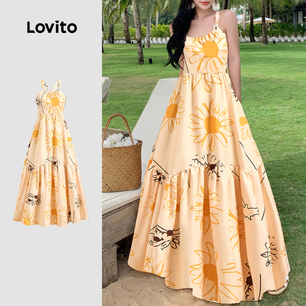 Lovito Vestido Boho Pop Art estampado com babados e bainha cruzada para mulheres L129ED631 - Women Clothes