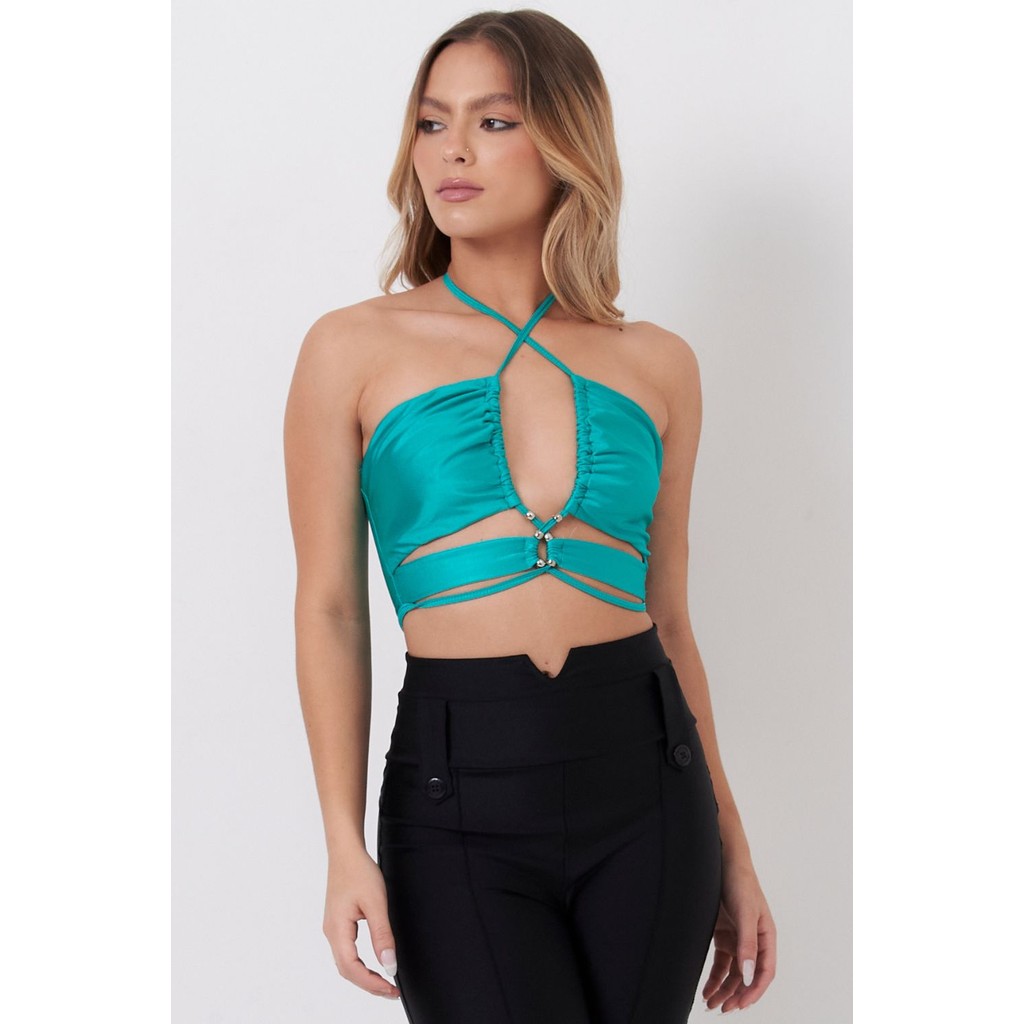 Top Feminino Up Glam Com Ponteiras Planet Girls Verde Médio - Women Clothes