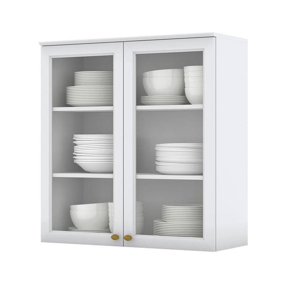 Armário Aéreo 2 Portas De Vidro 80 Cm Nova York Branco Hp – Henn