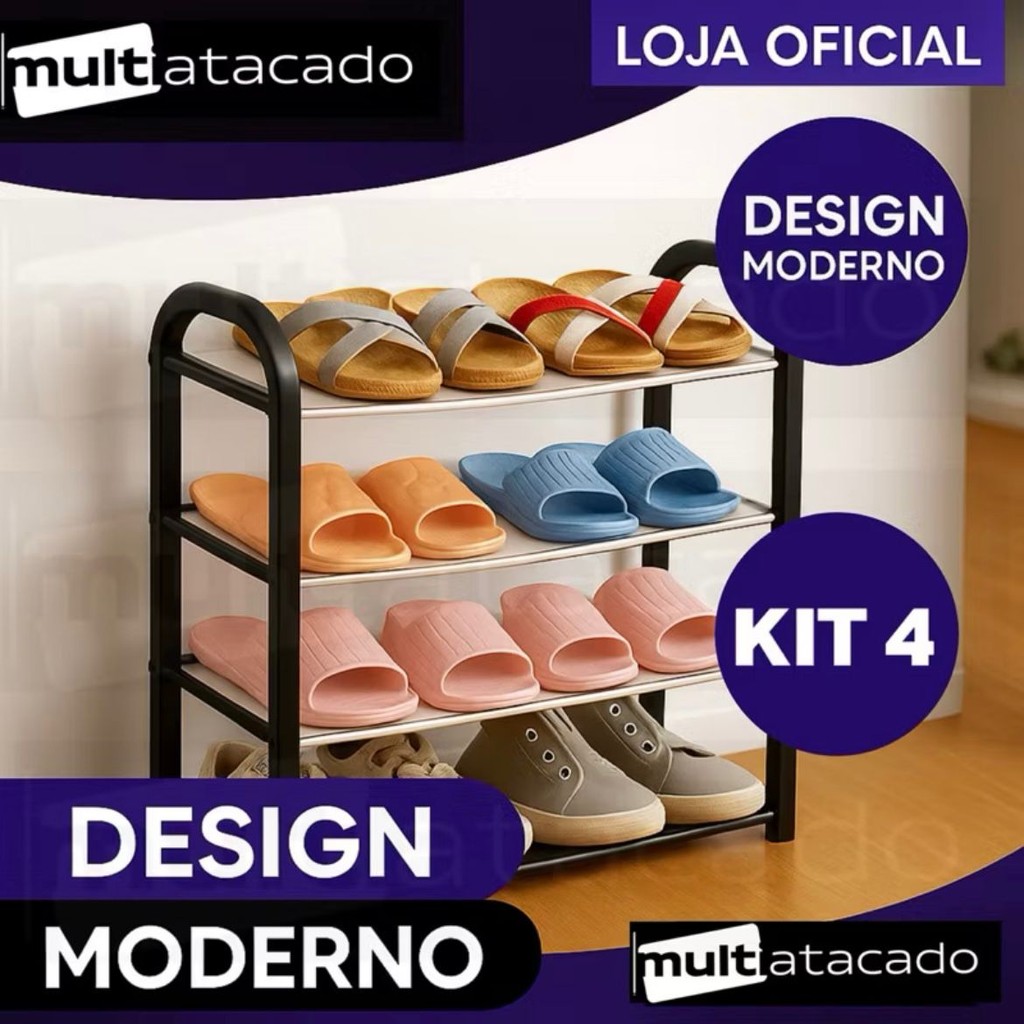 até Sapateira Organizadora Tênis Sapato 4 Andares, Sapateira Organizadora 4 e 3 Andares Plástico até 6 e 12 Pares