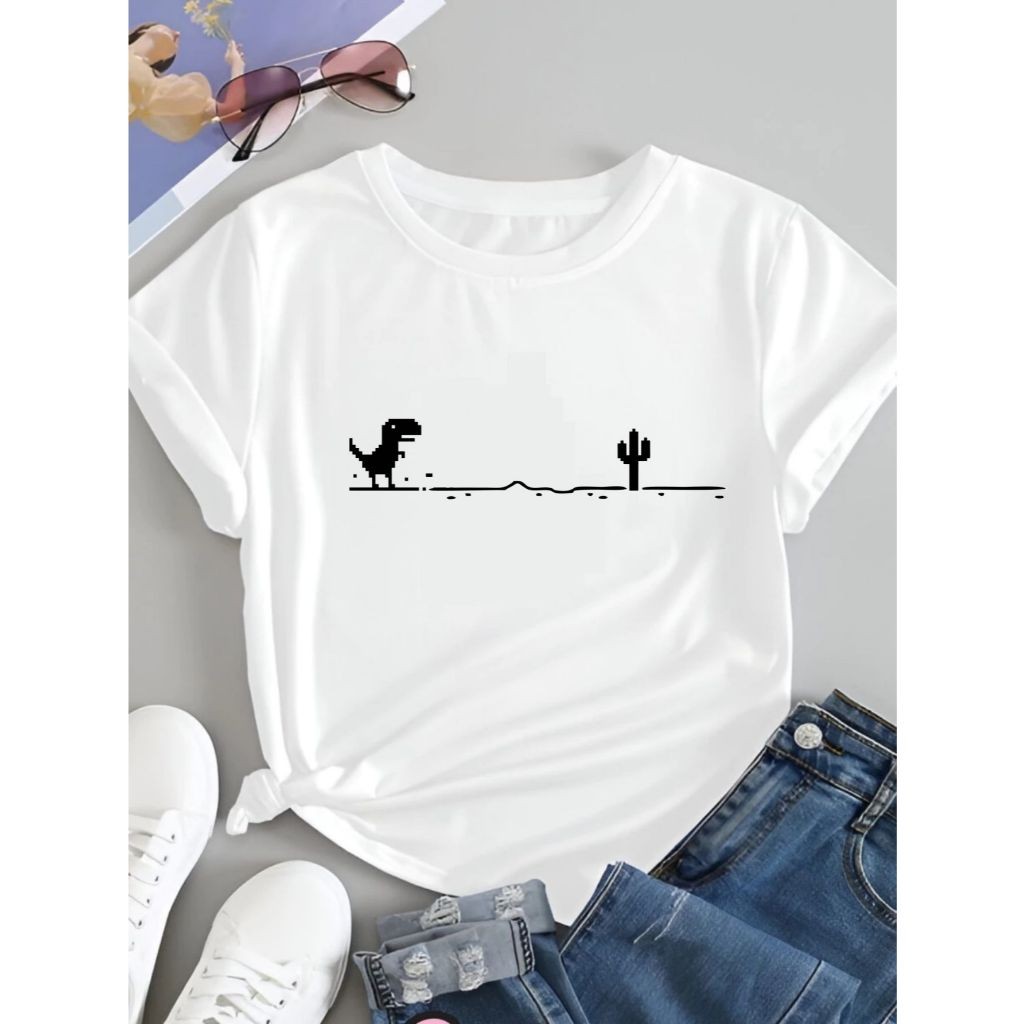 Camiseta Camisa T-shirt 30.1 De Algodão T-Rex Game Google Chrome Off Line Dinossauro  Masculina Feminina Babylook Envio 