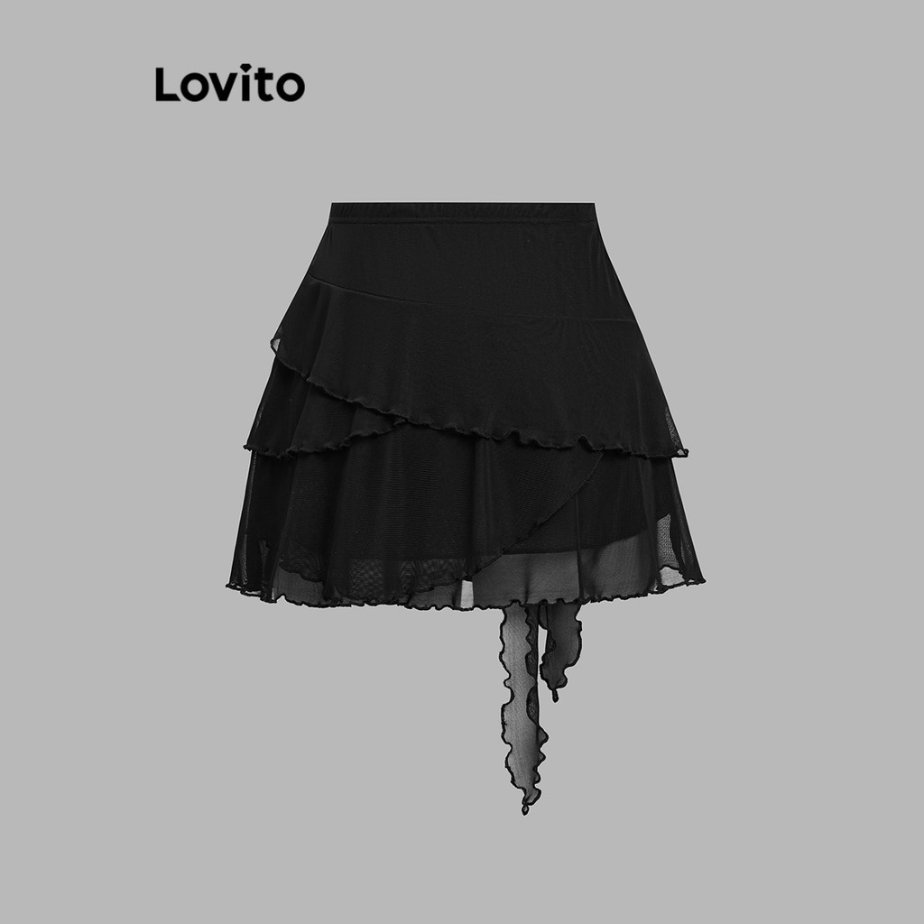 (Trendy) Lovito Saias Casuais Com Babados Lisos E Bainha Drapeada Para Mulheres L110AD213 - Women Clothes