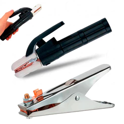 Kit Soldador Porta Eletrodo 500A + Garra Negativa 350A Acessório Para Solda Serralheria Inversora