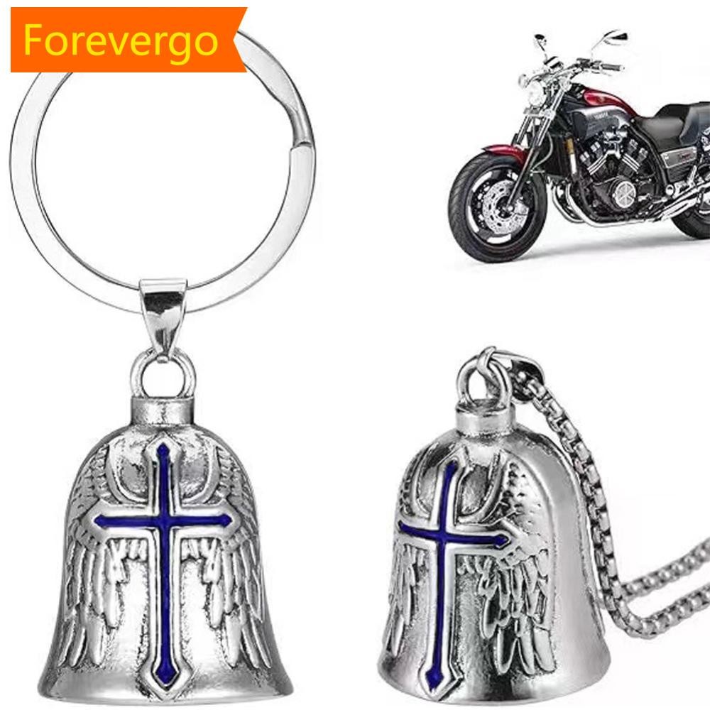 forevergo Moda Cruz Guardião Asas De Anjo Sino Da Motocicleta Chaveiro Motociclista Cavaleiro Sorte Jóias Acessório Pres