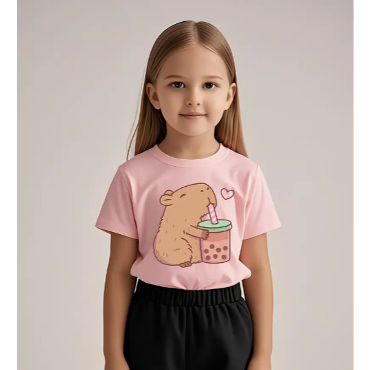 Camiseta Infantil menina Capivara Milk Blusa Criança estampada 100% algodão Premium
