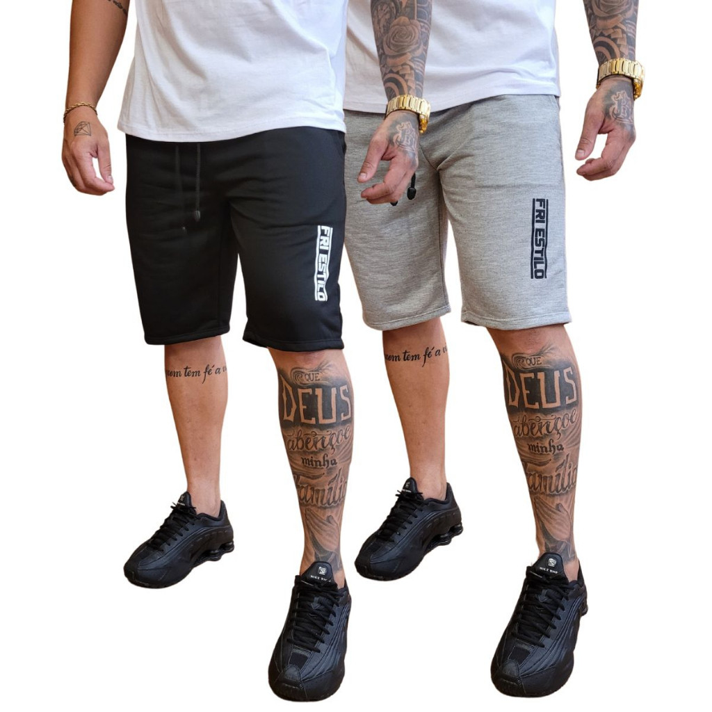 Kit 2 Bermudas Moletom Moletinho Masculina Casual Academia Treino