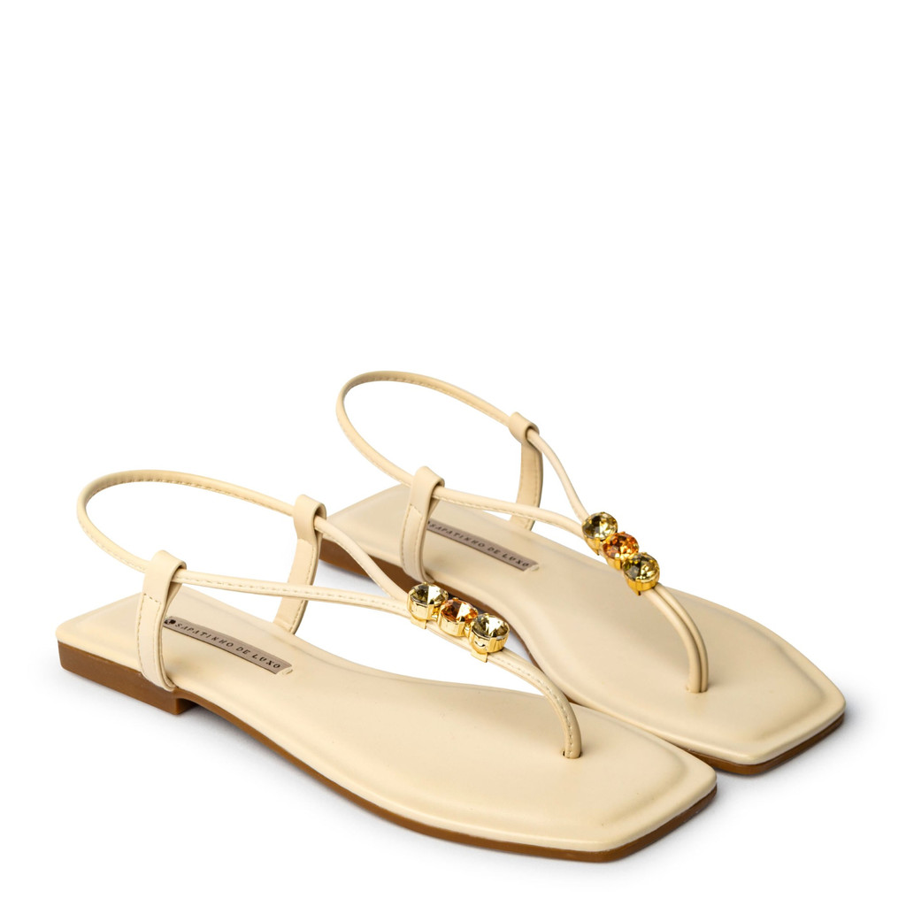 Rasteira Sandália Mestiço Nude Manteiga com Pedras  1380.221_3 - Women Shoes
