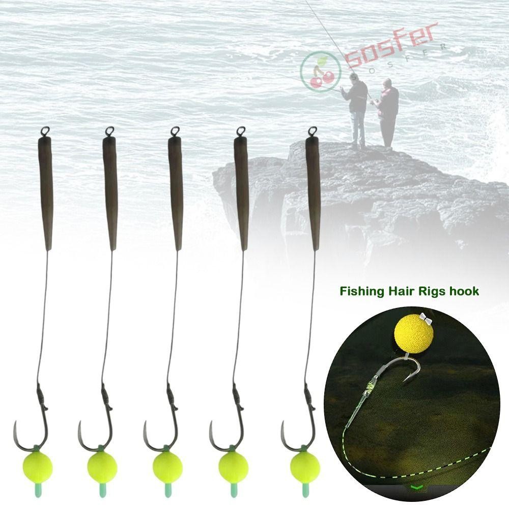SOSFER 5 Peças De Gancho Para Equipamentos De Cabelo De Pesca , Equipamento 3 #-10 De Carpa , Isca Pronta