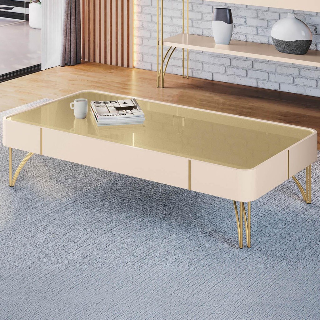 Mesa de Centro Para Sala Pés de Aço Cadenza Off/Champanhe - Mpozenato em Oferta na Shopee
