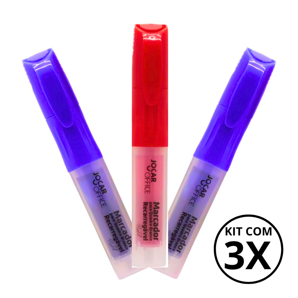 Kit Com 3 Marcadores Para Quadro Branco Recarregável - JOCAR em Oferta na Shopee