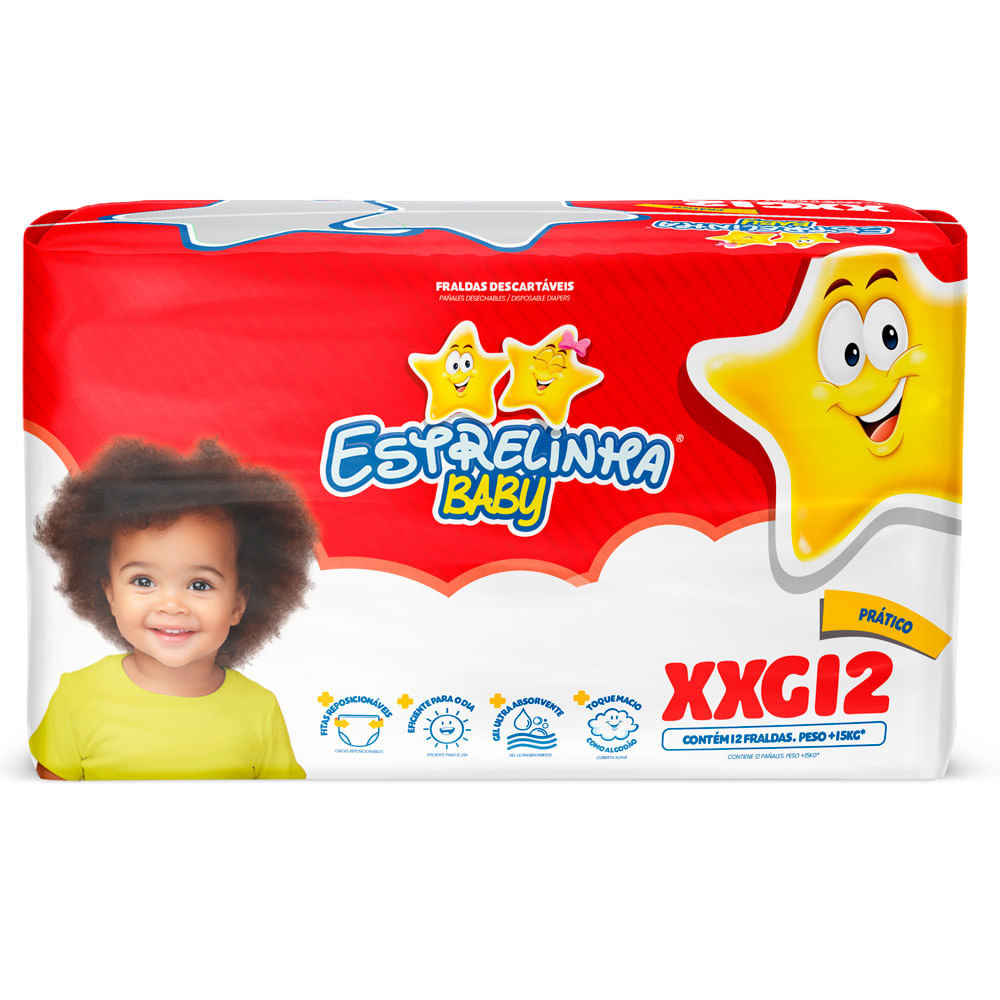 Fralda Estrelinha Baby Tamanho XXG Pacote Prático 12 Unidades Descartáveis - Mom & Baby