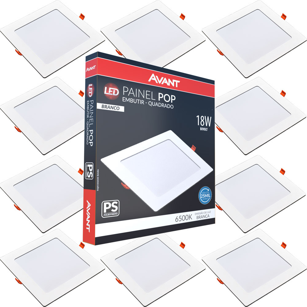 10 Painel Led Pop Quadrado de Embutir 6500K 18W Casa Teto Avant - Home & Living