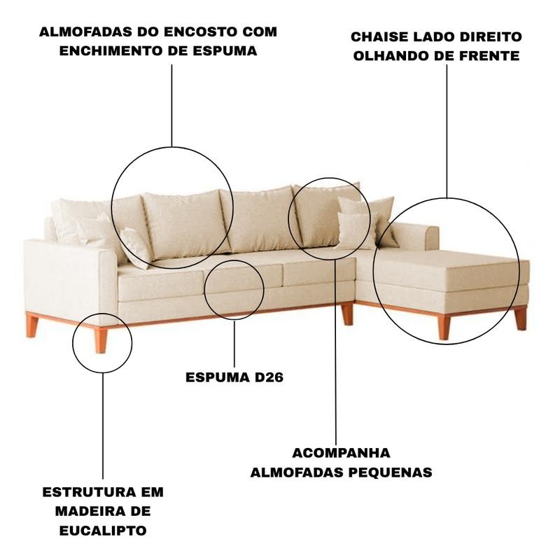 Sofá 4 Lugares Beny com Chaise Direito Suede Bege · foto 2