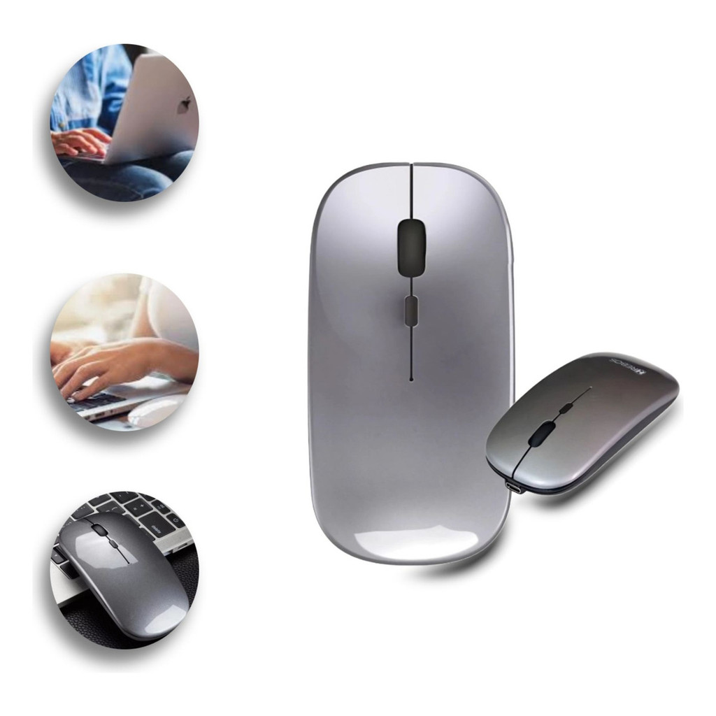 Mouse Sem Fio Slim Recarregável Bluetooth e USB Silencioso MacBook Air e Pro Com