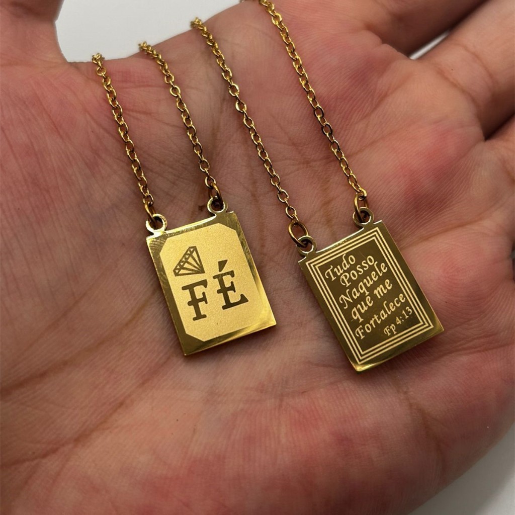 colar Escapulário de Oração Tudo Posso Naquele que Me Fortalece e Jesus da Fé Prata Aço inoxidável