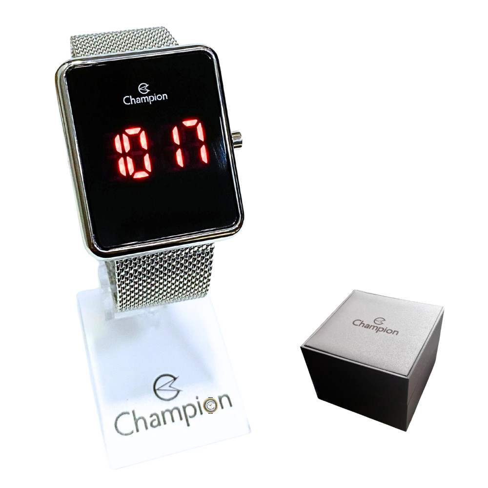 Relógio Champion Feminino Digital Led Vermelho Prateado CH40080T em Oferta na Shopee