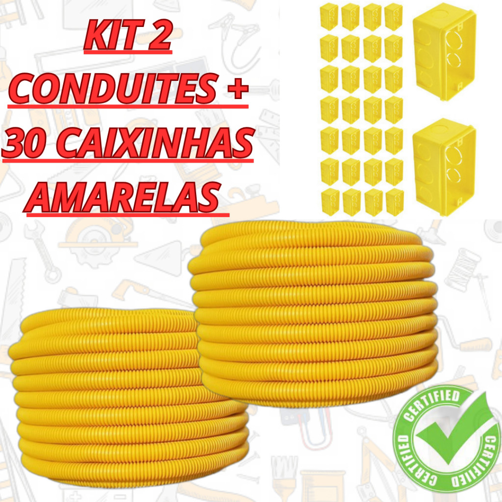 conduite corrugado 3/4 Eletroduto reforçado kit 2 unidades + 30 caixinhas amarela 4x2