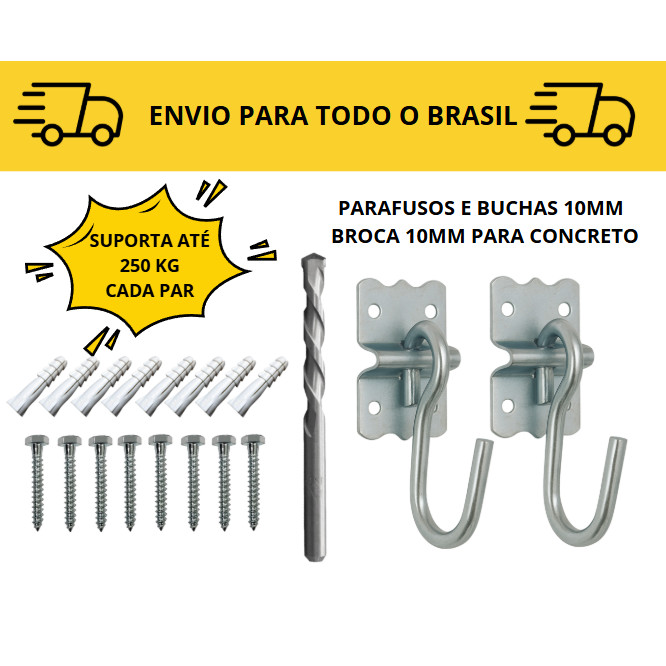 Kit completo Armador de rede parafuso / Gancho de rede /parafusos e buchas/ + Broca 10mm Brinde