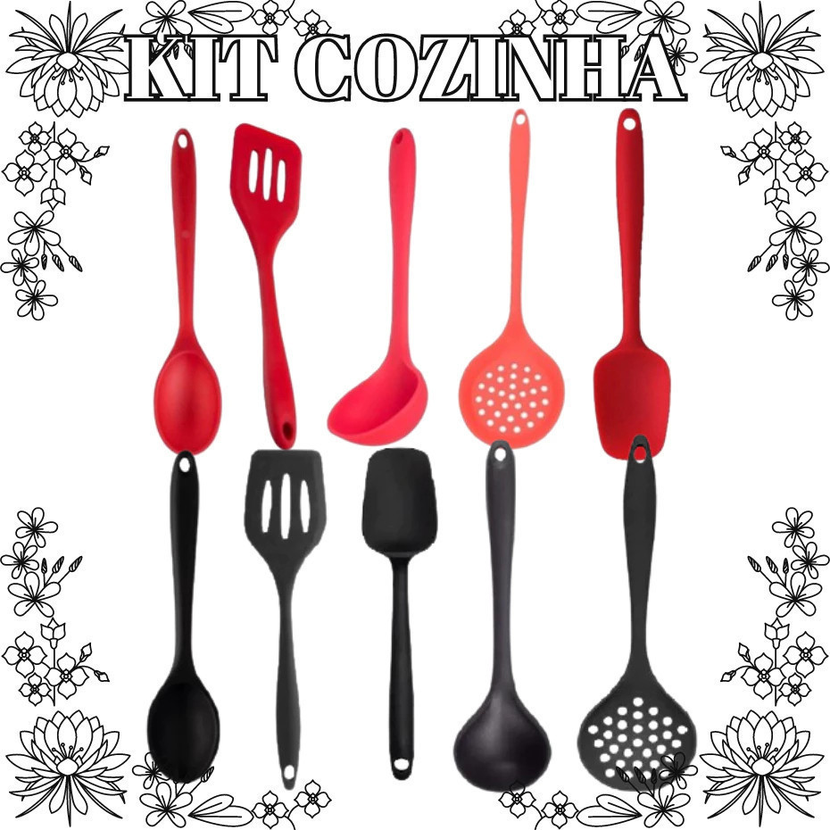 Kit 5 Ou 4 Peças De Silicone Concha Espátula Colher Escumadeira Espátula Vazada Para Cozinha
