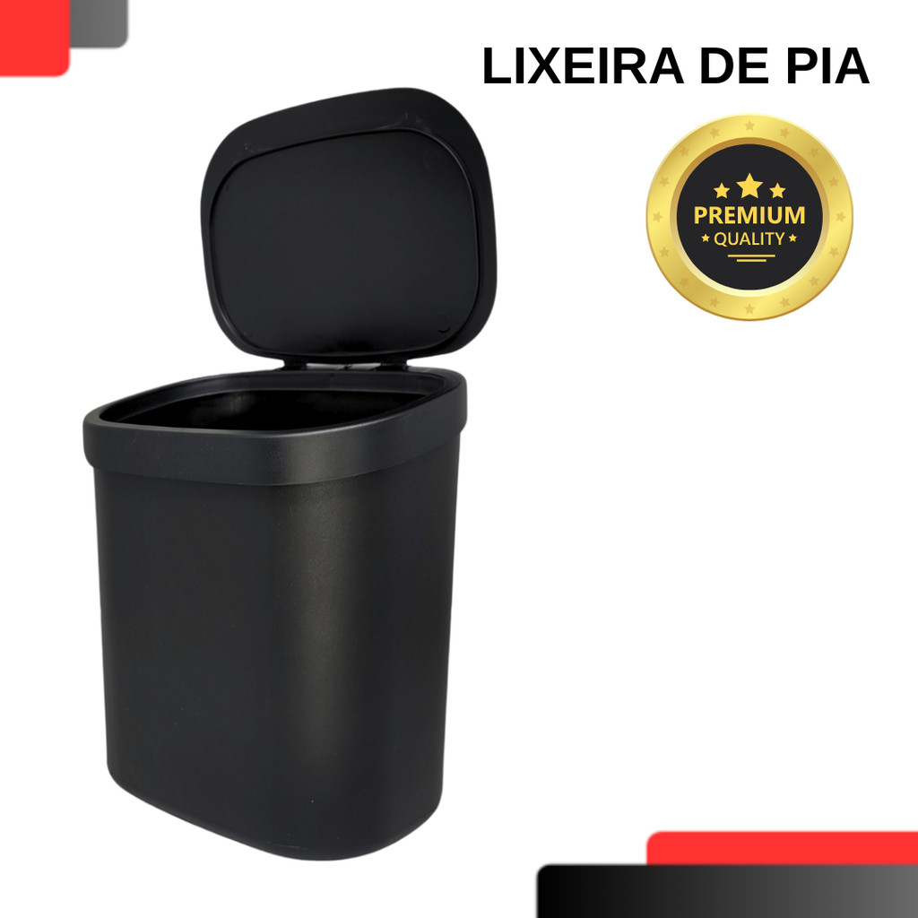 Lixeira de Pia 3,5L com Tampa 90 Graus Preta