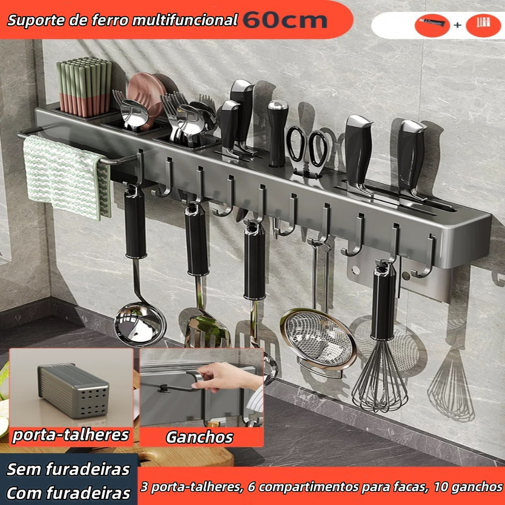 Suporte Para Armazenamento De Facas Ganchos Talheres Utensílios De Cozinha de Ferro - Parafuso+Colar