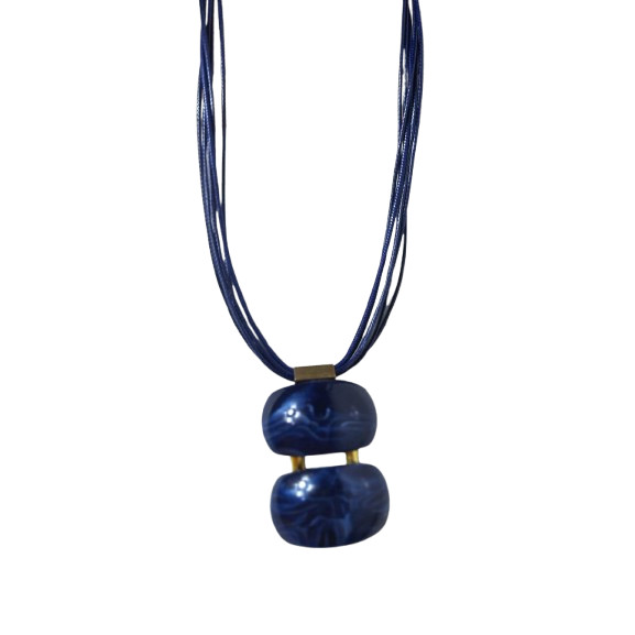 Maxi Colar Feminino Curto Artesanal Elegnante Pedra Em Ariclico Azul e tres fios